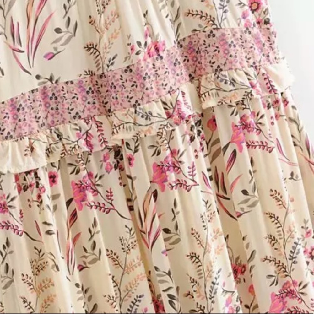 Boho Floral Gypsy Print Midi Ruffle Dress pink - Picture 5 of 15